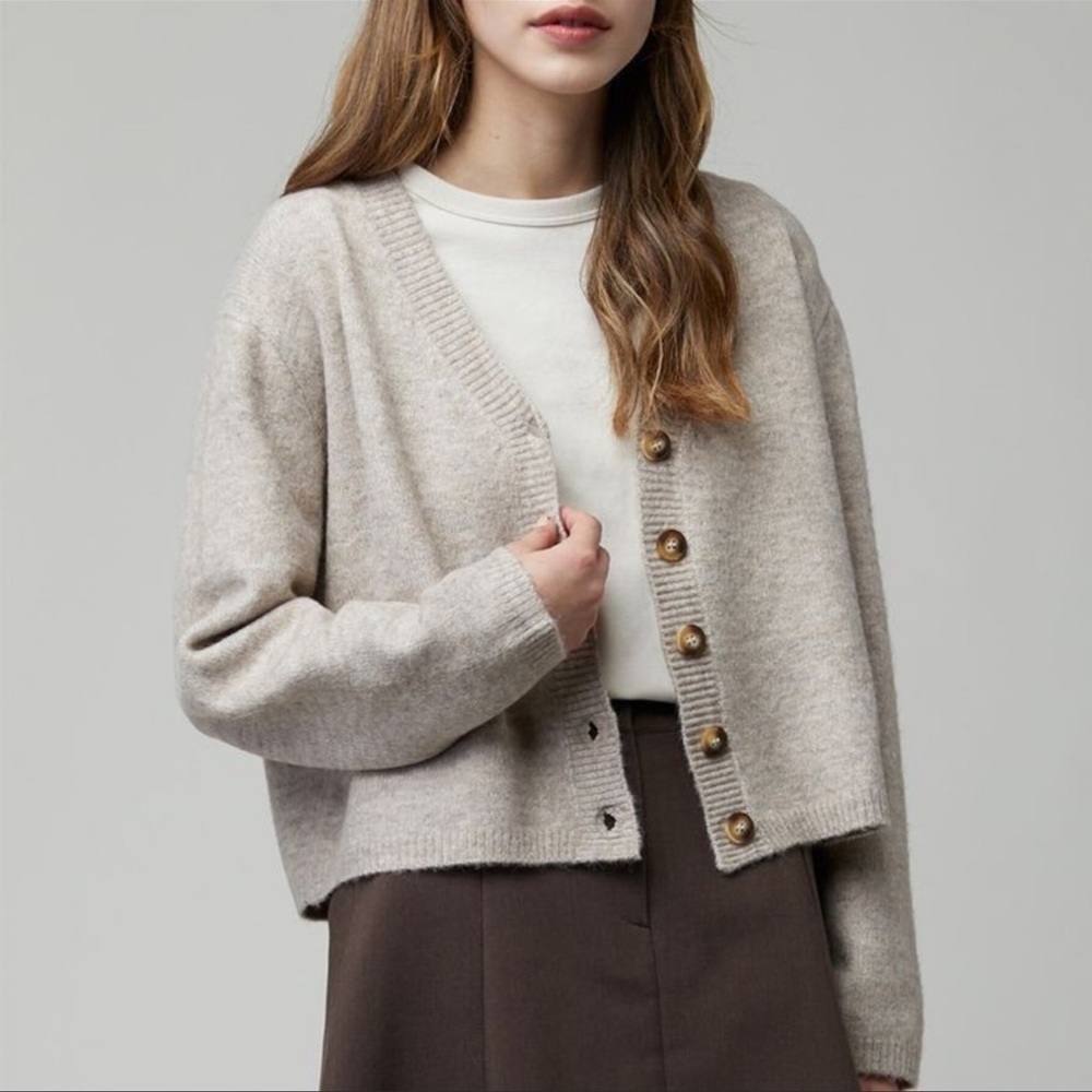 Oak + Fort Cropped Cardigan Tan Size Large